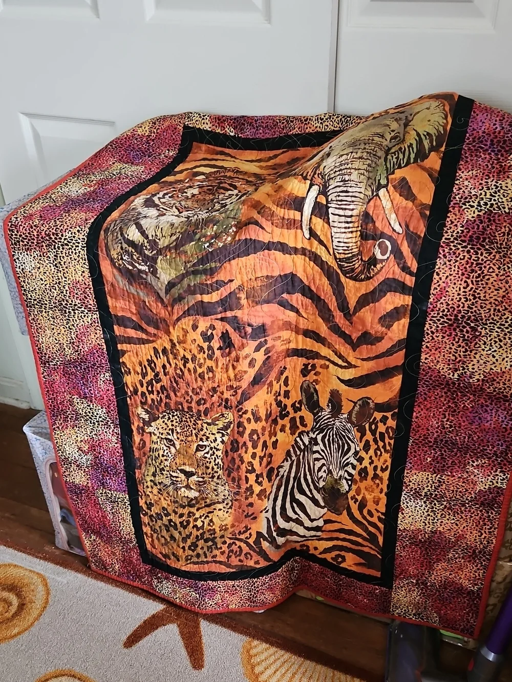 Wildlife Print Quilted Throw Blanket in Orange and Brown